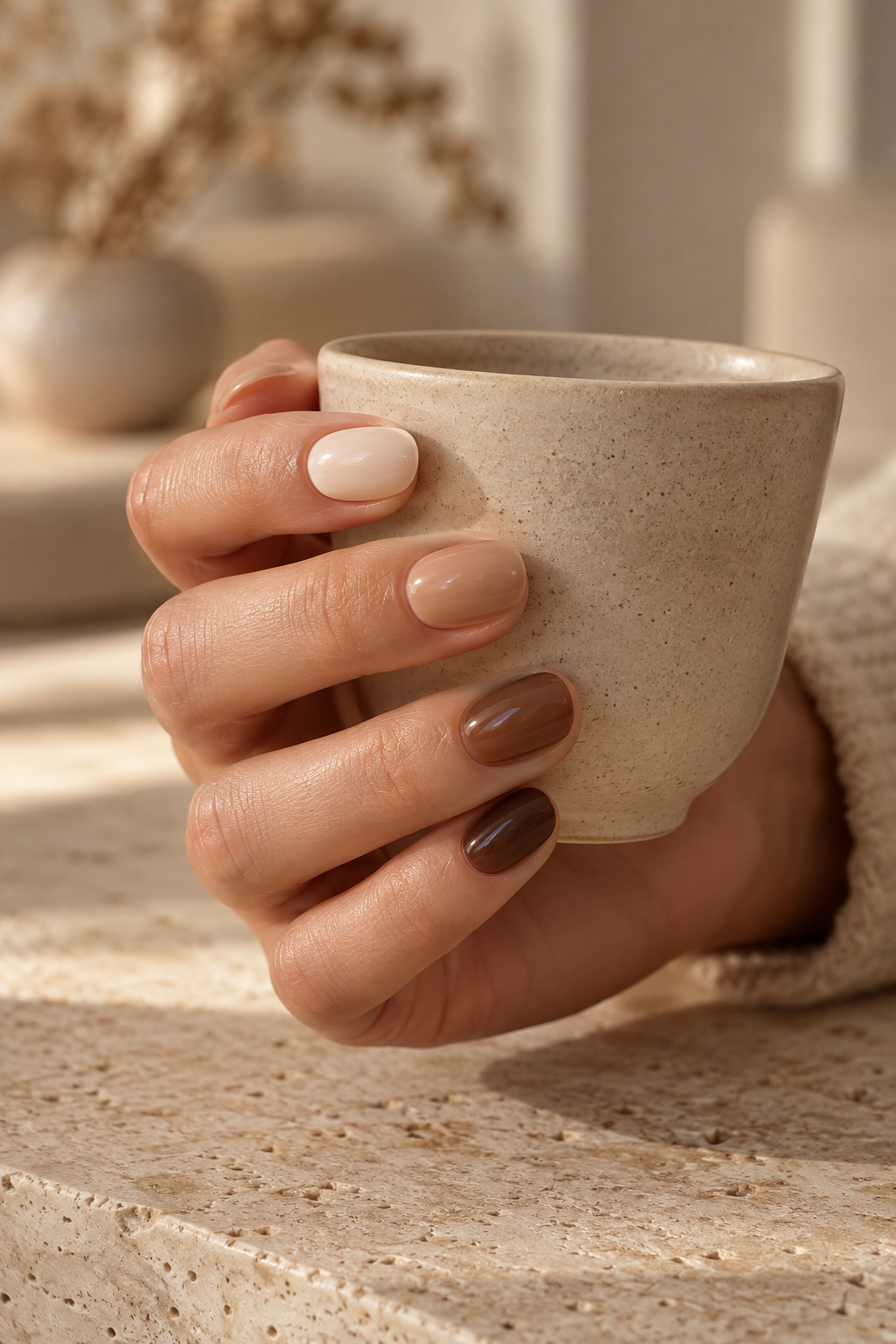 Verzorgde natuurlijke nagels met een nude manicure