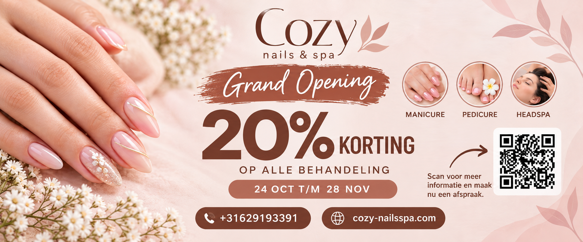 Cozy Nails & Spa grand opening: 20% korting op alle behandelingen van 24 oktober tot en met 28 november